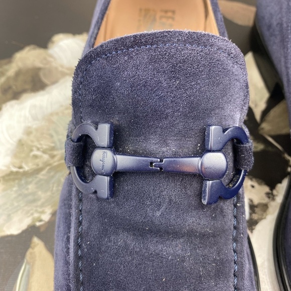 Ferragamo Men’s Foster Suede Loafer In Blue Size 7.5 Medium Width. - Picture 5 of 12